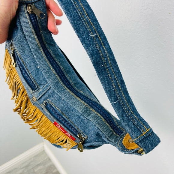 Y2K Denim Blue Jean Fringe Boho Shoulder bag - Picture 7 of 12